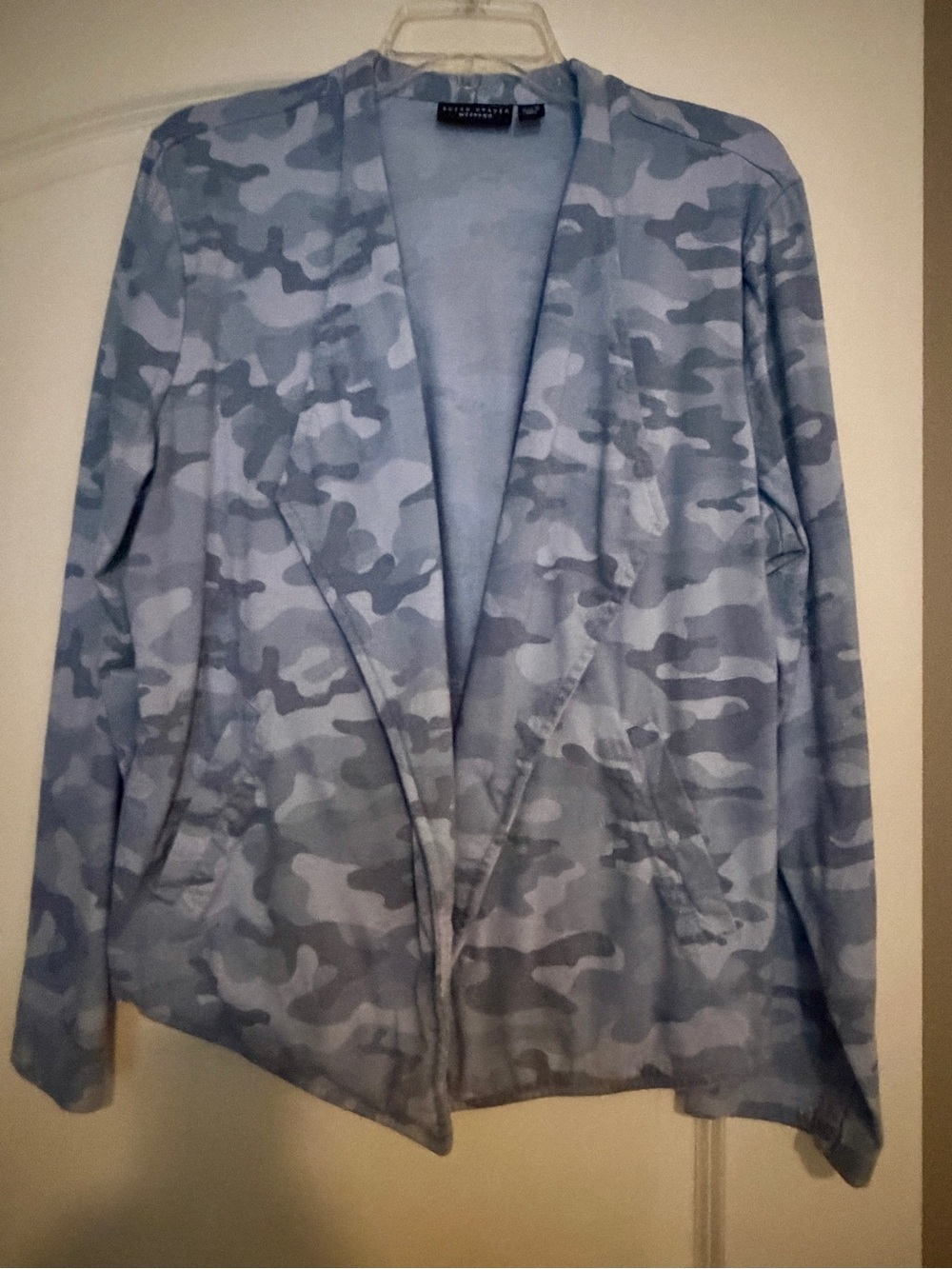 Susan Graver Light Blue Camouflage casual Open-Front Blazer